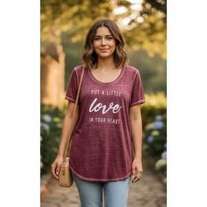 Joie & i Women's Love Heart Graphic T-Shirt Size L Red Burnout Cotton Pullover